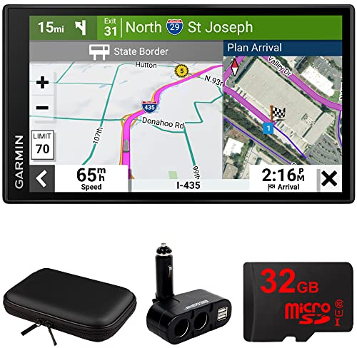 Garmin 010-02739-00 dezl OTR710 Paquete de navegador GPS para camión de 7 pulgadas con funda dura EVA de 8 pulgadas con cremallera, tarjeta de memoria MicroSD de 32 GB y enchufe electrónico