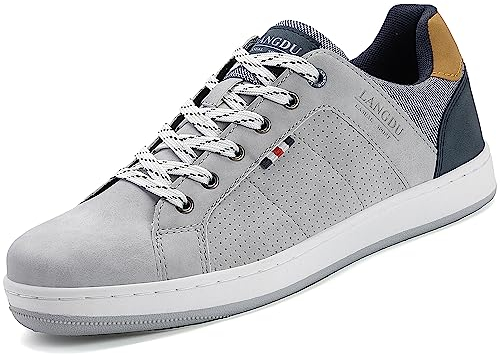 LANGDU Freizeitschuhe Herren Sneaker Schuhe Walkingschuhe Leichtgewicht Atmungsaktive Sportschuhe Größe41-46EU (litgrau 999,44EU)
