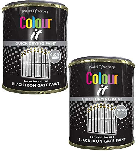 Q&H 300ML Black Iron Gate Paint Restore Wrought Iron Gates Tin - Multi-Surface Outdoor Small Garden Door Painting Quick Drying Paints - Transform Gates & Railing Glossy Finish for Exterior Use DIY (2)