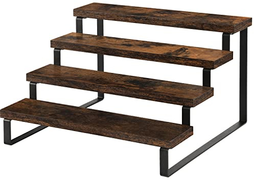 YINMIT Wooden Display Riser Stand, Tiered Perfume and Cologne Organizer Stand, 4 Tier Spice Rack Organizer, Rustic Display Shelf for Candles (4 Tier)