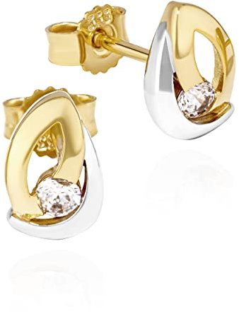 NKlaus Paar Bicolor Ohrstecker 333 Gelb Gold 8 Karat 8x6mm Zirkonia weiß Damen Ohrringe 13256