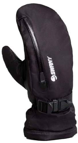 Swany Men's Arctic Touch-Screen Compatible Insulated Warm Durable Leather Winter Mittens with Quick Release Strap, Black, Large