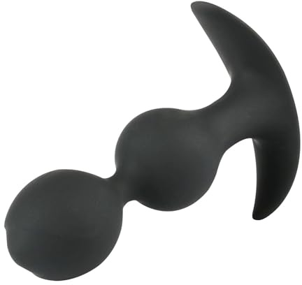 AMAZBEE Silicona Plug Anal Gancho Masturbación Juguete Sexual Con 2 Bolas Anales Móviles Base de Anclaje Masajeador de Próstata Para Mujeres Para Hombres Juguetes Sexuales (Black-L)