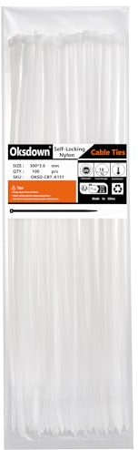 Oksdown Collier de Serrage en Nylon 300 mm × 3,6 mm Attache Câble Plastique Longue Rilsan Serre Câbles, Blanc, Lot de 100 Pièces