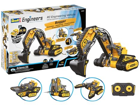 Revell Véhicule d'ingénierie 4 en 1, avec télécommande, 176 pièces, 4 Variantes de modèles sans Colle, Conversion Facile, expérience Technique Interactive, pour Les Enfants à partir de 8 Ans