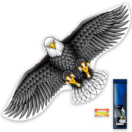 SGftre Drachen für Kinder und Erwachsene, Großer Adlerdrachen für Jungen und Mädchen, Einfach zu Fliegen für Anfänger, Drachenspielzeug für Strandausflüge, Park-Outdoor-Aktivitäten (Black Eagle)