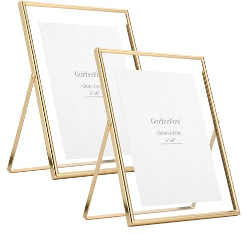 GorYeeFine Gold 8x10 Floating Frame 2 Pack,For Photo Sizes(4x6'',5x7'',6x8'') Adjustable Tabletop/Shelf Floating Picture Frame 5x7'',Classy Gift Choice for Wedding,Christmas,Home or Office Decor