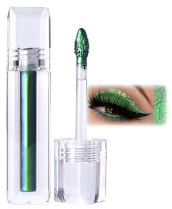 Ombretto camaleonte, ombretto verde metallizzato, ombretto liquido glitterato, ombretto luccicante, impermeabile, liscio, a lunga durata, brillante, altamente pigmentato metallizzato (#01 verde)