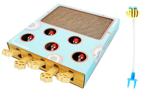 Nicear Rascador De Cartón Corrugado Con Juego Interactivo De Topos Y Palo Para Gatos. Tapete Rascador 3 En 1 Para Gatos De Interior. Tablero De Actividades Multiusos Para Gatos.
