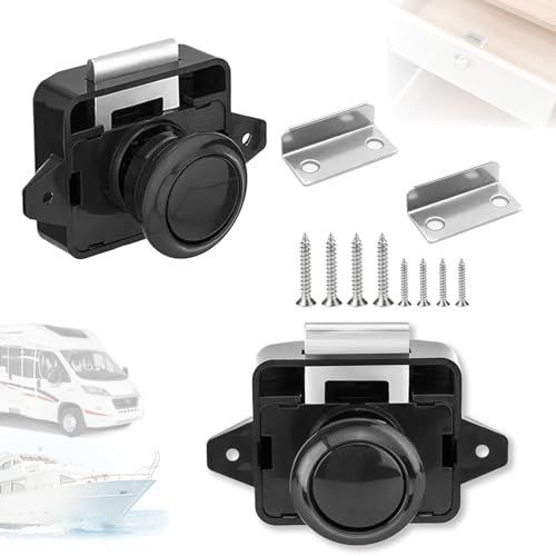 2 Piezas Cerradura Armario Camper, De Metal Cerraduras De Armario Botón de Cierre Cerraduras de Pestillo, Cerradura De Botón Para Caravana, Para Armario/Yate/Muebles (Negro)