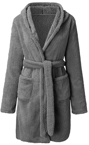 Generisch Bata para hombre, sudadera con capucha de forro polar, batas gruesas, juego de pijama de franela, ropa cálida de invierno, bata de baño, ropa de estar por casa de manga larga, bata de sauna