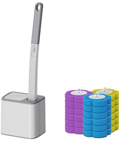 Scopino per WC usa e getta, con 18 testine di ricambio per WC usa e getta color oceano/limone/lavanda, set di pulizia a parete con supporto per WC per una pulizia duratura e senza sporcare (Grigio)