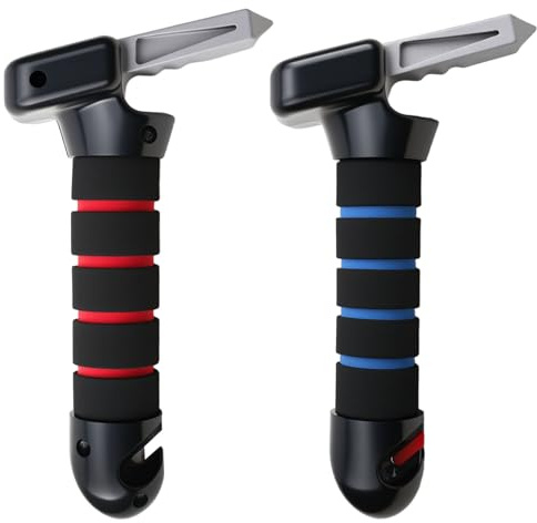 2Pcs Car Door Assist Handle 3-in-1 Vehicle Support Handle Assist Multifunctional Portable Car Door Handle with Seatbelt Cutter and Window Breaker Emergency Tool for Disabled Elderly Handicapped (Red)