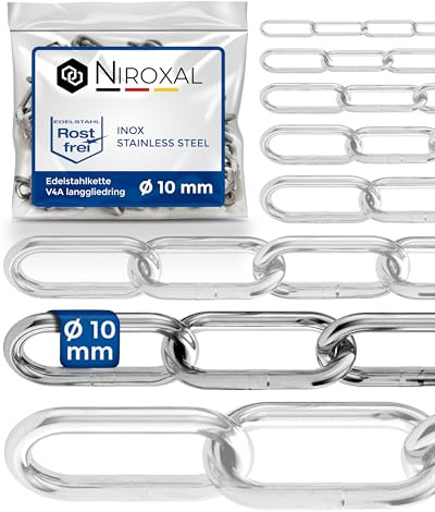 Rostfri Kedja A4 Långlänkad DIN 763 / DIN 5685 – 10 mm x 0,5 cm – 2 st – För tunga upphängningar och krävande användning