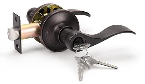 KNOBWELL 1 Pack Keyed Entry Front Door Handle Entrance Handlesets Exterior Lockset with Key, Left/Right Handed Doorknob Oil Rubbed Bronze