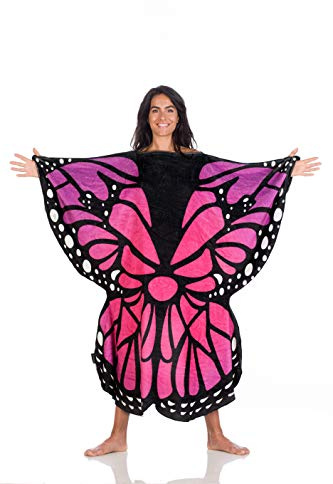 Kanguru - Coperta pile indossabile, felpa hoodie farfalla, soffice plaid copre fronte e retro, permette di camminare ed usare le maniche, 120x120 cm, poncho, Felpona donna xxl oversize, regali natale