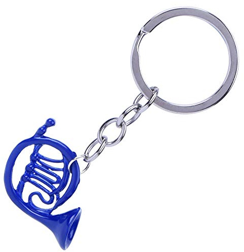 Pokerty Schlüsselanhänger aus blauem Horn Mini Schlüsselanhänger Tasche Horn French Horn Schlüsselanhänger mit Anhänger Geschenk Schmuck blau