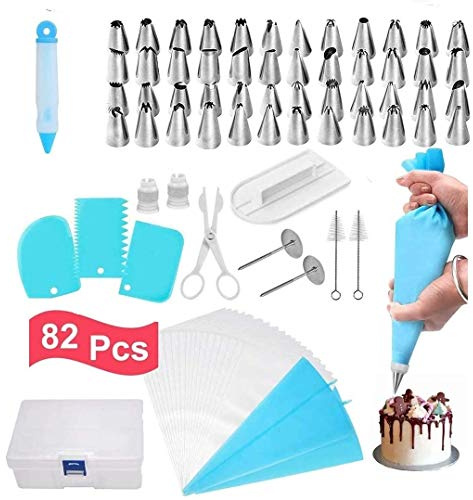 Set di sac à poche e beccucci per decorare torte, con sacchetto in silicone, punte, accoppiatore, sacchetti riutilizzabili e ugello per torte, pasticcini, cupcake, pasticceria (confezione da 82)