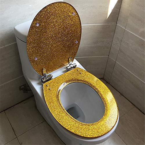 FTYYSWL Absenkautomatik, Harz, WC Deckel in verschiedenen Motiven, stabile Qualität, einfache Montage, goldfarben