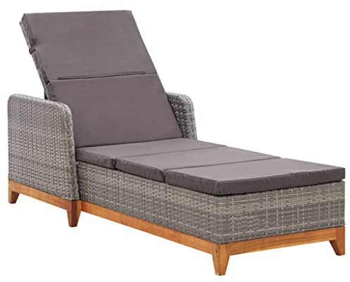 vidaXL Akazienholz Massiv Sonnenliege Gartenliege Relaxliege Liege Liegestuhl Gartenmöbel Rattanmöbel Rattanliege Poly Rattan Grau