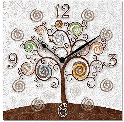 Lupia - Orologio da Parete Decorativo, Albero della Vita, CLOCKART Quadrato 30x30 cm, Movimento a Quarzo a Batteria non inclusa, Made in Italy, Stile Elegante per Ogni Ambiente, Bianco, Legno MDF