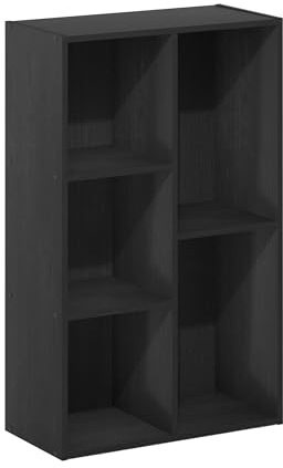 Furinno LUDER Book Shelf, 5-Cube Bookshelf, Tool Free Assembly Open Shelves Bookcase 9.4 x 19.7 x 31.5, for Living Room, Bedroom, Home Office, Blackwood