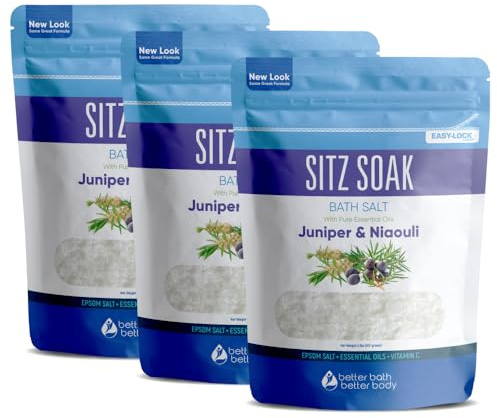Sitz Bath Salt (3 Pack Soaks Bundle) Hemorrhoid Soothing Sitz Soak USP Grade Epsom Salt 3 Pouches 6 Lbs Total with Pure Essential Oils in BPA Free Pouch with Easy Press Seal Made in USA