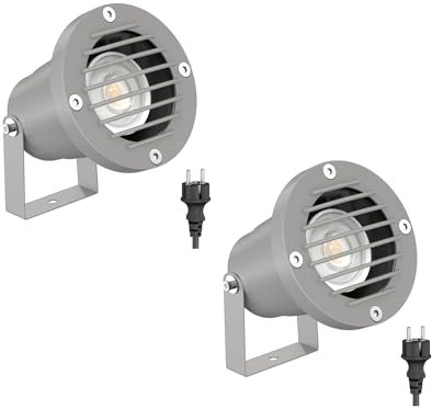 ledscom.de 2 focos LED para jardín DUK, rejilla para exterior, gris, IP65, incl. lámpara GU10 468lm, blanco cálido