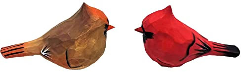 ALHBEJT Solid Wood Handcarving Northern Cardinal Birds Statue Wooden Bird Figurine Handpainted 3D Animal Figurine Hand-Made Home Office Decoration (Male and Female)