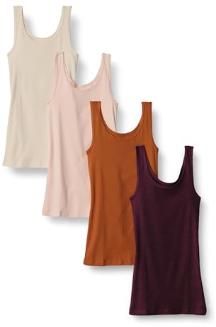 Amazon Essentials Women's Slim-fit Tank, Pack of 4, Beige/Blush/Burgundy/Terracotta, L