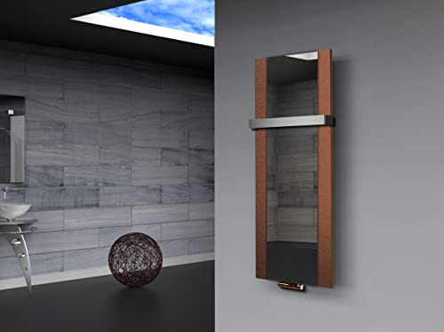 Badheizkörper Design Singapur 2, HxB: 120 x 47 cm, 799 Watt, braun/Spiegel + 1 Handtuchhalter 50mm MADE IN GERMANY Szagato Handtuchheizung Handtuchwärmer Design Heizkörper Spiegel Spiegelheizkörper