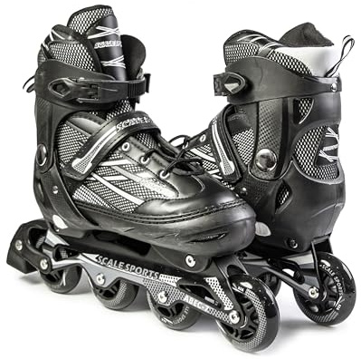 Scale Sports - Adjustable Inline Roller Skates for Adult and teenagers XL (41-44) UK 7.5-9.5 (Black)