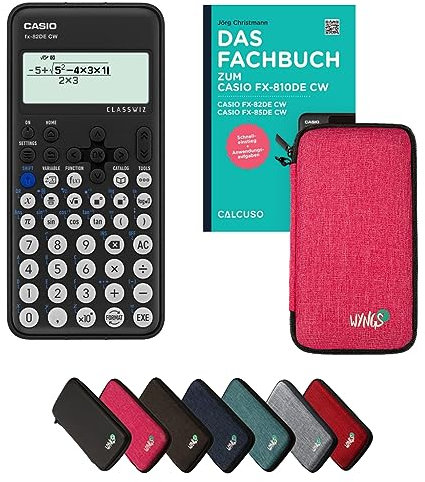 Casio fx-82DE CW Incl. Funda Protectora Rosa y Libro especializado (96 páginas, DIN A5) – Calculadora científica – Smart Set (Alemán)