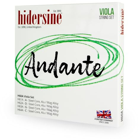 Hidersine Andante Jeu de cordes pour alto Noyau en acier Cordes en alliage pour une longévité et une sensation de jeu aisée Excellent son et excellent rapport qualité/prix Idéal pour tous les