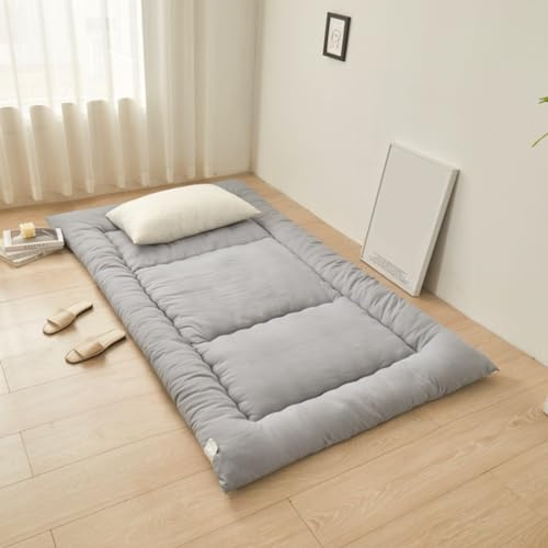 PeKmaR Colchón de Suelo Tatami Individual Futón Japonés Grueso Colchón para Dormir Portátil Colchón Plegable Enrollable para Niños Niñas Colchón de Dormitorio para Estudiantes Adultos,Gris,90x190cm