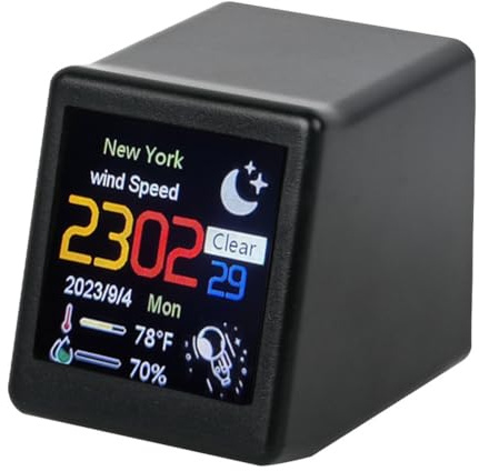 Malloy Smart WIFI Weather Station Clock DIY Cute GIF Animations Desktop Decoration Electronic Album Function MINI Clock A Easy to Use