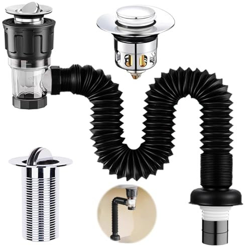 Tuyau Flexible D'Évacuation, Suite Égouttoir De Bonde De Lavabo, Siphon Lavabo, Convient Pour La Salle De Bain Et La Cuisine(Noir)