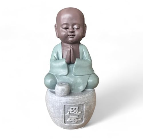 Statue Buddha Trägt - Räucherstäbchen Toleranz - Bonze Gelassenheit - Zen und Entspannende Atmosphäre - Handgefertigt - Feng Shui Kalligraphie - Geschenkidee für jeden Anlass - H14cm-Zen'Light