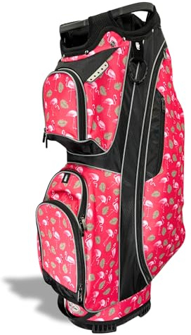 Luxury Women’s Golf Cart Bag – The Signature Series – 14-Way Organizer Top with Integrated Putter Well & Velour-Lined Valuables Pocket (Pink Flamingos)
