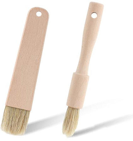 Ouligay Lot de 2 pinceaux à pâtisserie en poils naturels pour barbecue, huile, pâtisserie, pâtes, marinade, 19 cm de long