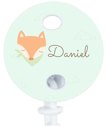 Wanapix | Attache-tétine personnalisée | Chaîne pour tétine pour nouveau-nés | Porte-tétine pour bébés | Encres non toxiques | Petit renard