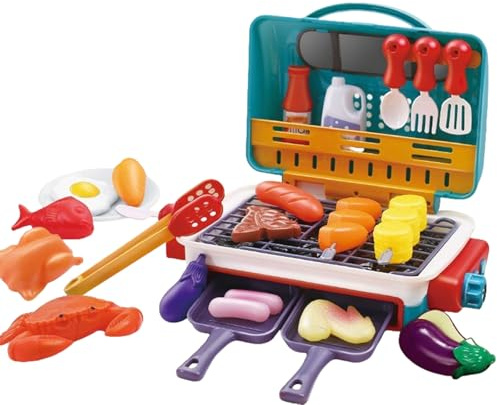 Kids Play Kitchen Toys, BBQ Grill Playset with Smoke Sound Light&Color-Changing Food, BBQ Grill Toys Set,Play Grill Toy for Toddlers 3+, Play Food Toys Cooking Set, Xmas Birthday Gift for Kids (Green)