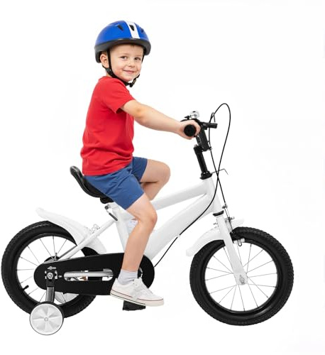Jerool Vélo pour Enfants de 14 Pouces, adapté aux Enfants âgés de 6 à 9 Ans, équipé de Roues stabilisatrices et d'un système de Double freinage, avec Selle réglable pour l'entraînement en extérieur.