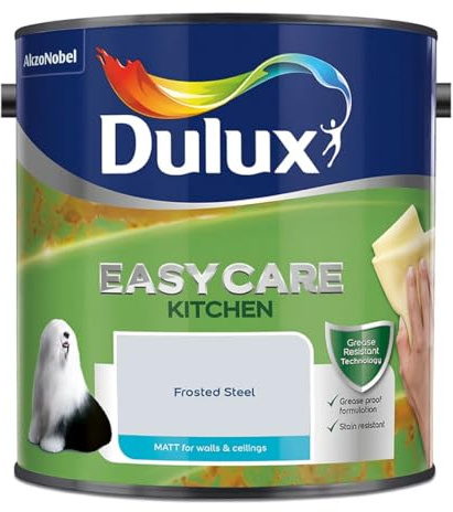 Frosted Steel Dulux Easycare Kitchen Matt Emulsion Paint 2.5L – Grease & Stain Resistant, Washable Matt Finish, Durable Interior Paint for Kitchen Walls & Ceilings