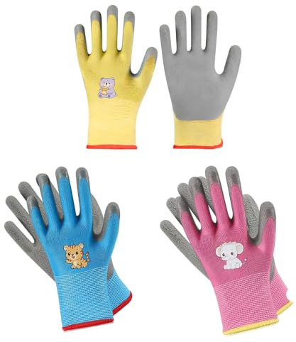 Guantes Jardinería Niños 3-5 Años,3 PCS Guantes de Protección Antideslizantes de Látex para Niñas Niños,Transpirables para Jardín y Bricolaje