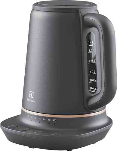 Electrolux Wasserkocher Explore 7, Modell E7K1-6BP, Akku-Krug, Automatische Abschaltung, Temperatureinstellung, Anzeige, 360º rotierende Basisstation,Trocken-Kochschutz 2400 W, 1,7 Liter, Black Pearl