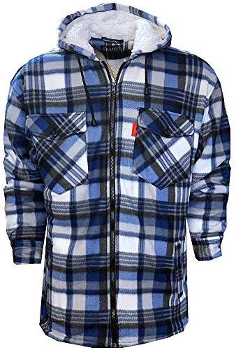 Vadderad herrjacka sherpa päls fodrad extra tjock huva quiltad skjorta män jacka varm tjock termisk rutig tröja luvtröja UK storlek S-5XL