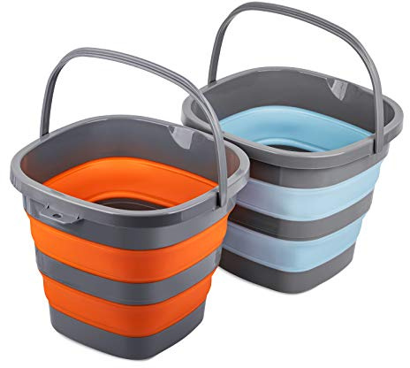 2 Pack Collapsible Plastic Bucket with 2.6 Gallon (10L) Each, Foldable Rectangular Tub for House Cleaning, Space Saving Outdoor Waterpot for Garden or Camping, Portable Fishing Water Pail