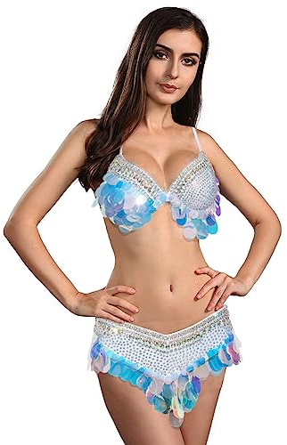 ROYAL SMEELA Sujetador de Cinturón de Danza del Vientre Cinturon y Sujetador Strass Disfraz Baile del Vientre Mujer Traje Danza del Vientre Oriental Conjunto Danza Vientre Ropa Bailarina del Vientre
