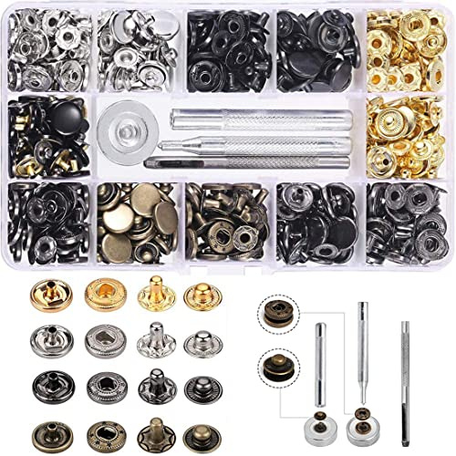 Juego de botones a presión con alicates, 120 botones a presión metálicos con herramienta de cierre para apretar, ideal para reparación de ropa y costura (4 colores, 12,5 mm)